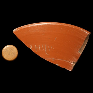 Roman Thames Bone Gaming Piece and Pottery with Graffiti