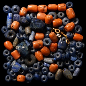 Roman Lapis Lazuli and Coral Bead Group