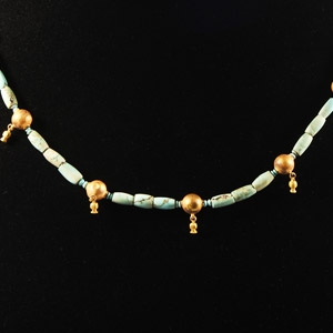 Western Asiatic Turquoise Bead Necklace with Gold Pomegranate Spacers