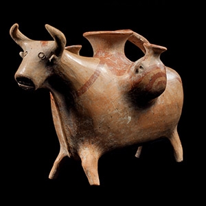 Central Asian Ceramic Bull Rhyton with Juglets