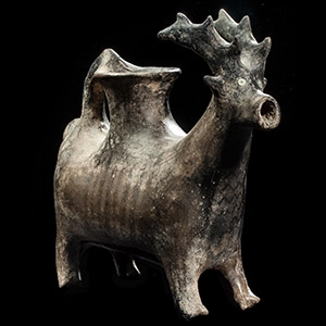 Central Asian Black Terracotta Deer Rhyton