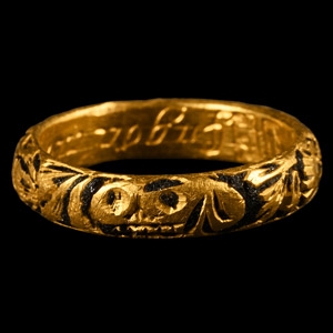 Gold Memento Mori Ring with Inscribed Posy In God Alone Wee Two Are One