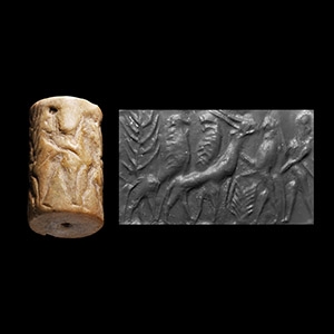 Large Mesopotamian Limestone Cylinder Seal with Animals