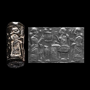 Western Asiatic Green Jasper Cylinder Seal with Presentation Scene