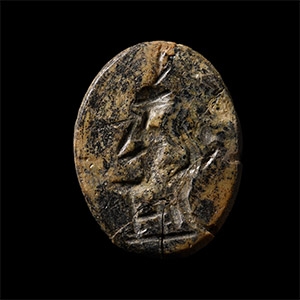 Egyptian Mottled Stone Intaglio with Seated Isis and Horus