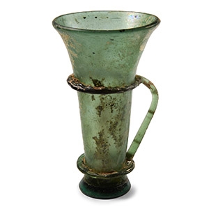 Late Roman Green Glass Vessel with Handle