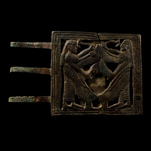 Neo-Assyrian Bronze Two-Piece Belt Buckle with Winged Genii