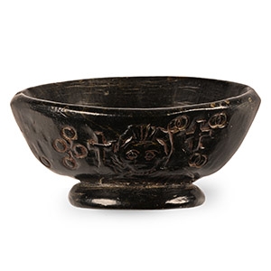 Byzantine Polished Black Stone Dish with Bust of an Emperor