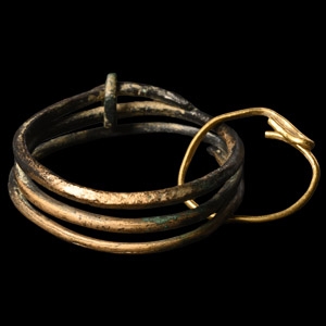 European Bronze Age Finger Ring with Attached Gold Earring