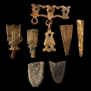Medieval to Post Medieval Thames Bronze Sword Hanger and Chape Group