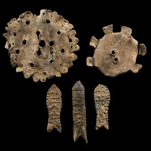 Post Medieval Thames Lead Whirligig and Toy Fish Group