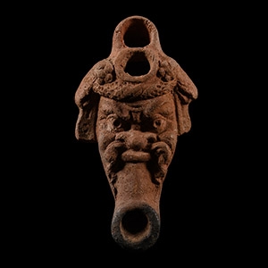 Miniature Terracotta Oil Lamp with Theatre Mask