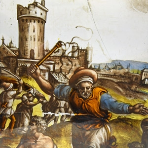 Medieval Stained Glass Panel with City Gate