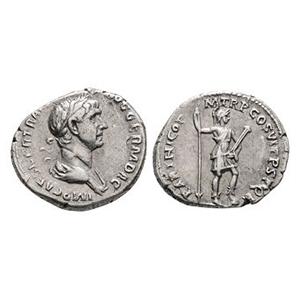 Ancient Roman Imperial Coins - Trajan - Virtus AR Denarius