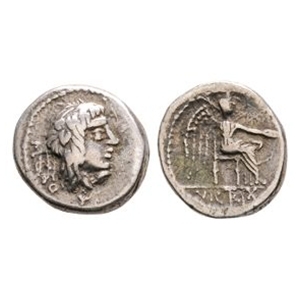 Ancient Roman Republican Coins - M Portius Cato - Victory AR Quinarius