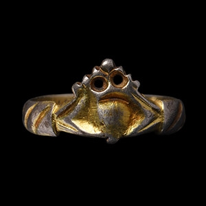 The Romney Medieval Gilt Silver Fede Ring with Hands Holding a Heart