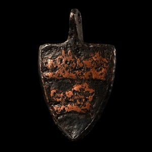 Medieval Bronze Knights Swinburn Family Heraldic Horse Harness Pendant with Three Boars Heads