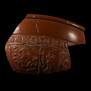 Roman Redware Bowl Fragment with Hippocampus and Standing Nereid