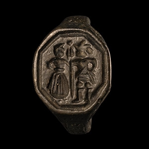Medieval Bronze Ring with Facing Couple