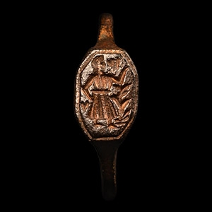 Medieval Bronze Ring with Standing Knight