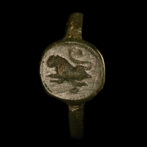 Medieval Bronze Ring with Leaping Lion