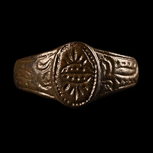 Post Medieval Bronze Ring with Armorial Motif