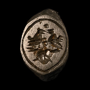 Tudor Period Bronze Ring with Birds on Nest