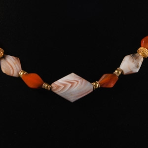 Western Asiatic Carnelian, Agate and Gold Bead Necklace