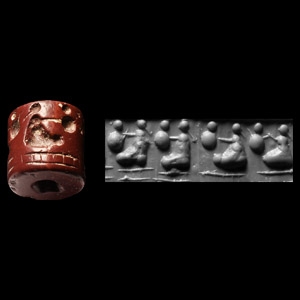 Sumerian Jasper Cylinder Seal With Squatting Women