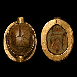 Egyptian Gold Mounted Hardstone Scarab