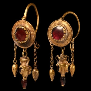 Gold Earrings with Amphora Drops