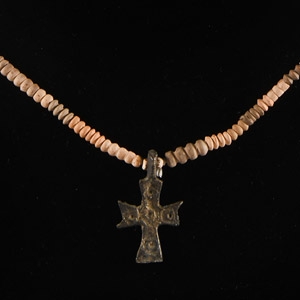 Byzantine Bronze Cross Pendant with Bead Necklace