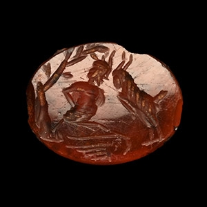 Roman Carnelian Gemstone with Pan Combat Scene