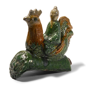 Chinese Glazed Terracotta Man Riding a Cockerel