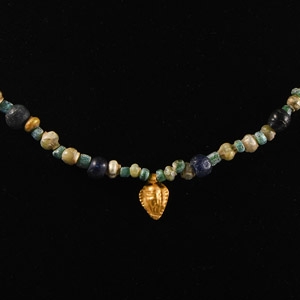 Roman Glass Bead Necklace with Gold Pendant