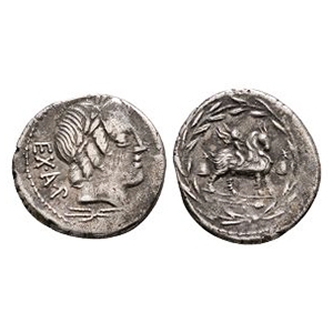 Ancient Roman Republican Coins - Mn Fonteius C f - Cupid AR Denarius