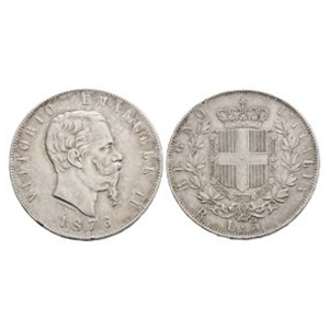 World Coins - Italy - Kingdom - Vittorio Emanuele II 1876 R - AR 5 Lire