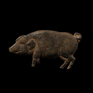 Medieval Bifacial Bronze Pig Amulet