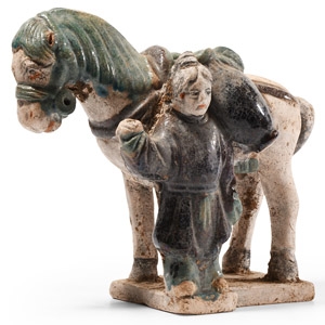 Chinese Qing Glazed Ceramic Pony and Attendant