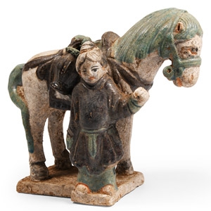 Chinese Qing Glazed Ceramic Pony and Attendant