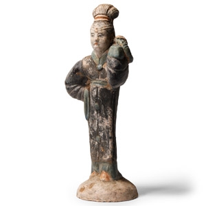Chinese Qing Glazed Ceramic Female Attendant