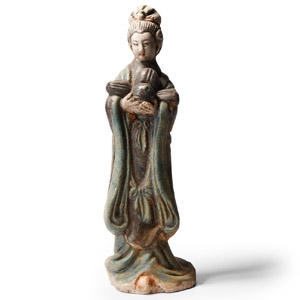 Chinese Qing Glazed Ceramic Female Attendant
