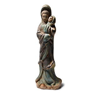 Chinese Qing Glazed Ceramic Female With Child