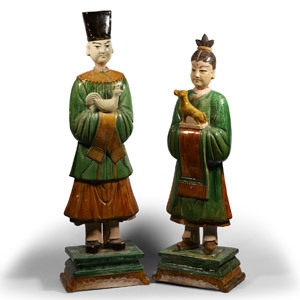 Large Chinese Ming Glazed Ceramic Figure Pair