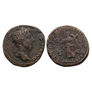 Ancient Roman Imperial Coins - Marcus Aurelius - Victory AE Sestertius