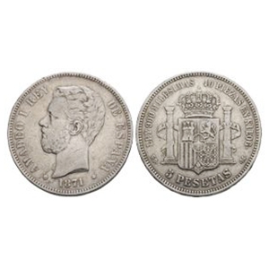 World Coins - Spain - Amadeo I - 1871 - 5 Pesetas