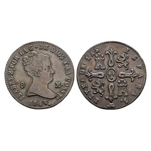 World Coins - Spain - Isabel II - 1843 - 8 Maravedis