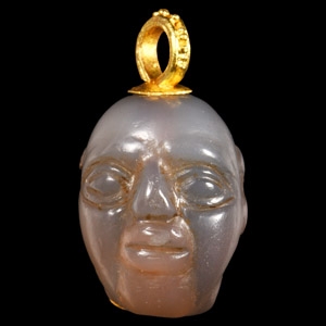 Western Asiatic Chalcedony Head with Gold Loop