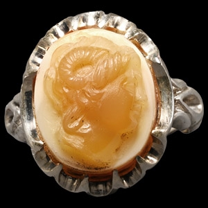 Neoclassical Sardonyx Cameo of Alexander the Great in Silver Ring
