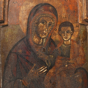 Painted Wooden Icon of Virgin and Child